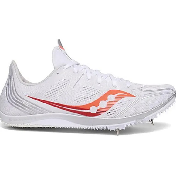 Saucony Endorphin 3 Sz 11 White Viz Red Track Running Shoes Spikes J12-3 - Picture 1 of 8